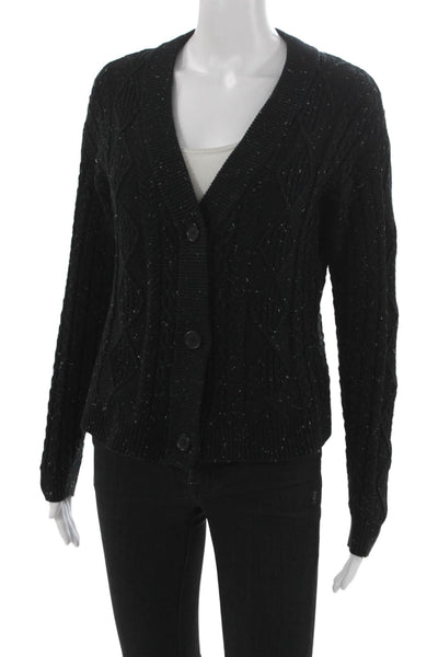Margaret OLeary Womens Cardigan Black V Neck Cotton Size XS