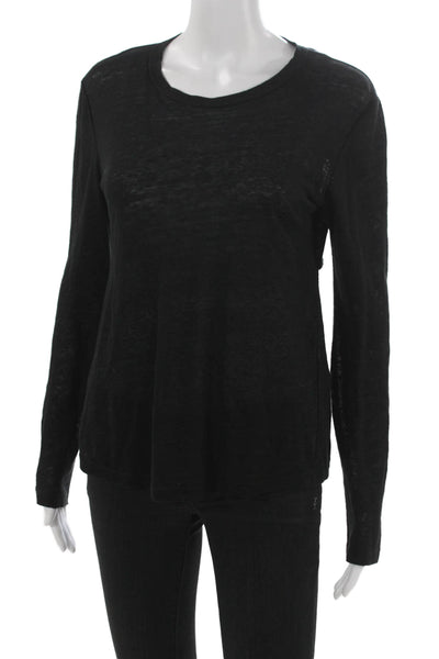 A.L.C. Womens Linen Long Sleeve Crew Neck Pullover Basic T-Shirt Black Size XS