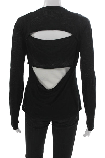 A.L.C. Womens Linen Long Sleeve Crew Neck Pullover Basic T-Shirt Black Size XS