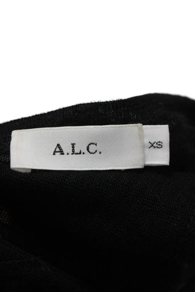A.L.C. Womens Linen Long Sleeve Crew Neck Pullover Basic T-Shirt Black Size XS