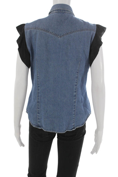 Aquarius Cocktail Women Denim Collared Sleeveless Button Up Blouse Size S