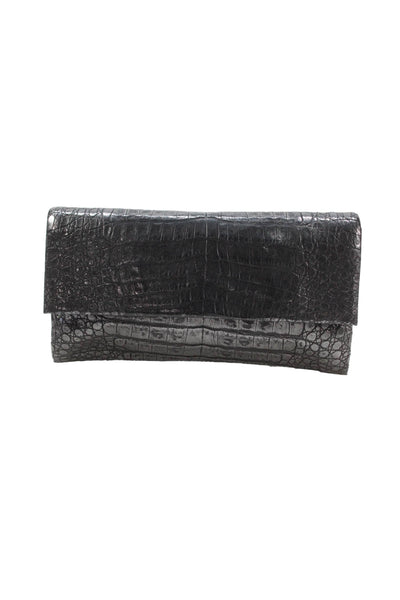 Nancy Gonzalez Womens Metallic Envelope Clutch Black