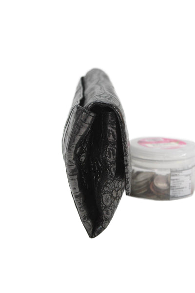 Nancy Gonzalez Womens Metallic Envelope Clutch Black