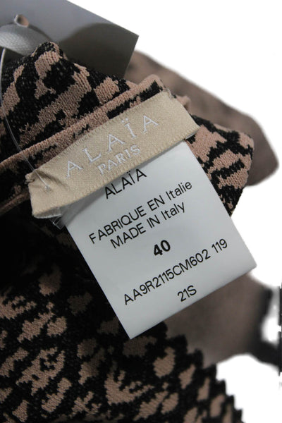 Alaia Women Fit & Flare Dress Beige Animal Print Short Sleeve Size 40