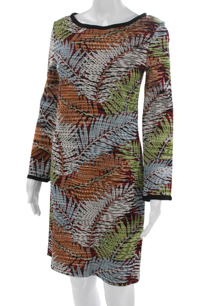 Missoni Womens Shift Dress Multicolor Boat Neck Long Sleeve Short Size 40