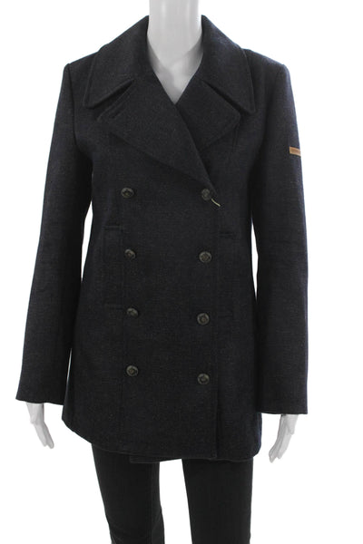 Saint James Womens Pea Coat Blue Wool Button Long Sleeve Size S