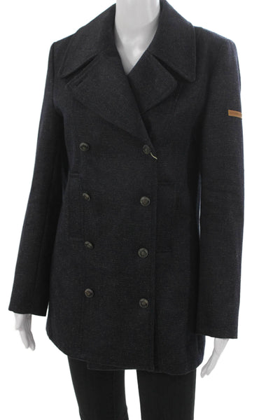 Saint James Womens Pea Coat Blue Wool Button Long Sleeve Size S