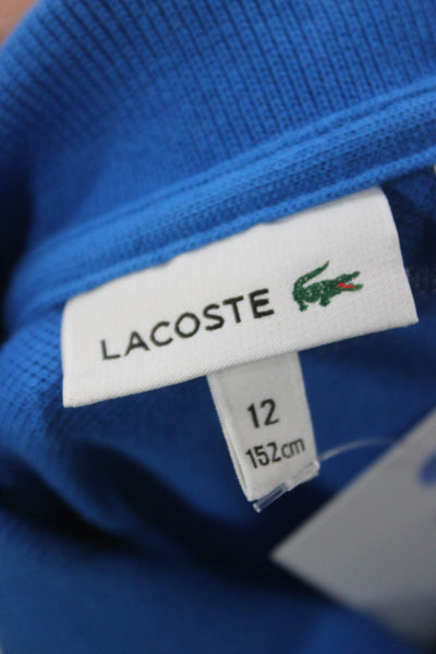 Lacoste Boys Solid Cotton Short Sleeve Polo Shirt Blue Size 12