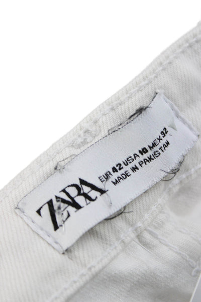 Zara Womens Straight Jeans White Cotton High Rise 26in Size 10