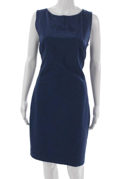 Theory Womens Blue Virgin Wool Sheath Dress Sleeveless Round Neck Zip Size 10