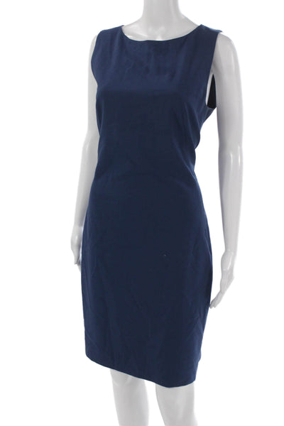 Theory Womens Blue Virgin Wool Sheath Dress Sleeveless Round Neck Zip Size 10