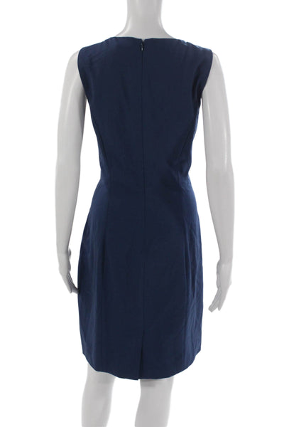 Theory Womens Blue Virgin Wool Sheath Dress Sleeveless Round Neck Zip Size 10