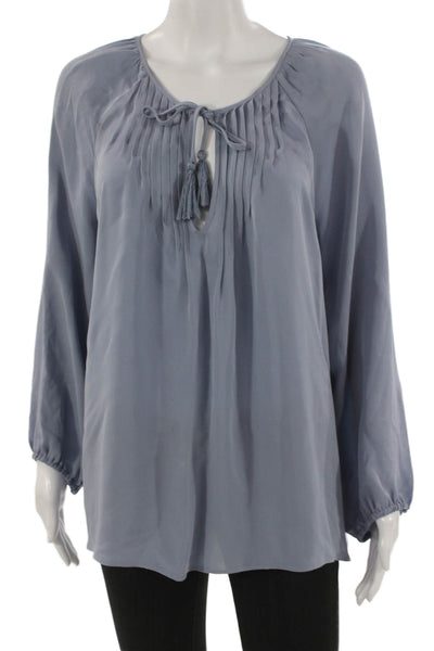 Joie Women Silk Tunic Long Sleeve Blue Round Neck Size L