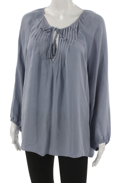 Joie Women Silk Tunic Long Sleeve Blue Round Neck Size L