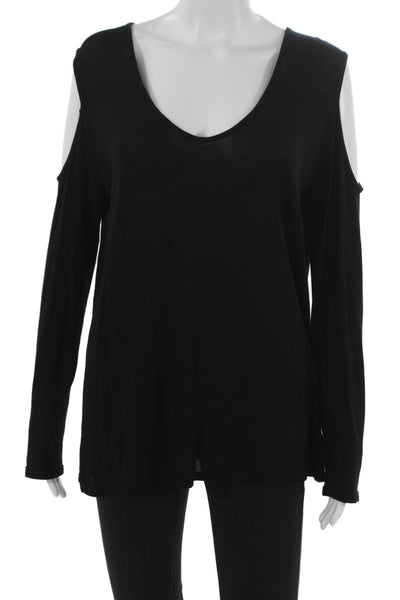 Mickey+Jenny Women Tunic Blouse V-Neck Long Sleeve Black Tencel Pullover Size L