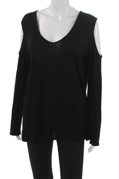 Mickey+Jenny Women Tunic Blouse V-Neck Long Sleeve Black Tencel Pullover Size L
