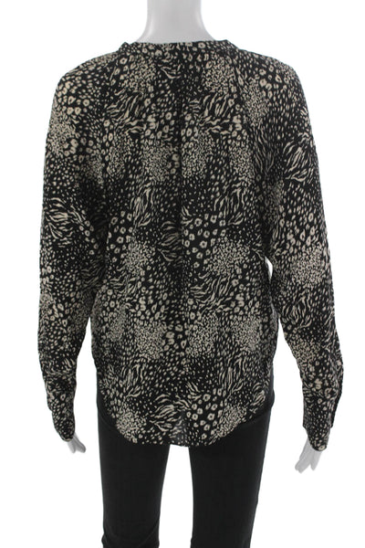 Joie Womens Black Animal Print Viscose Long Sleeve Blouse Round Neck Size L