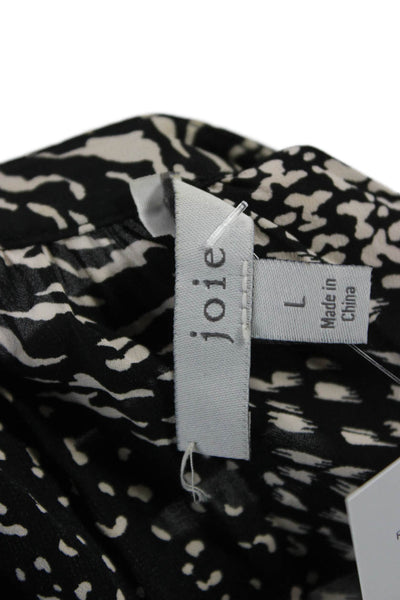 Joie Womens Black Animal Print Viscose Long Sleeve Blouse Round Neck Size L