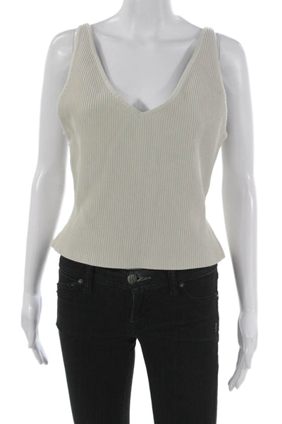 Babaton Womens Basic Striped V-Neck Sleeveless Tank Beige Size XL