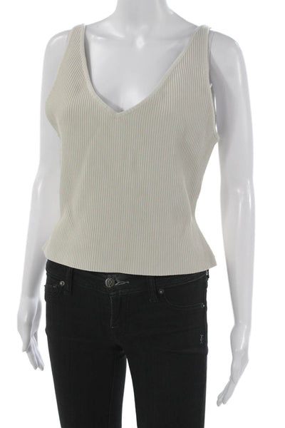 Babaton Womens Basic Striped V-Neck Sleeveless Tank Beige Size XL