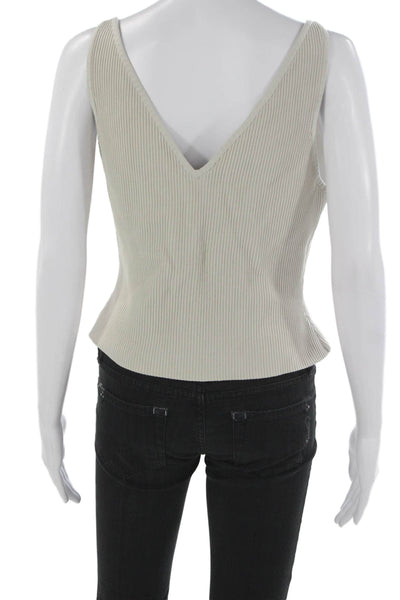 Babaton Womens Basic Striped V-Neck Sleeveless Tank Beige Size XL
