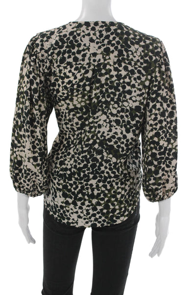 Veronica M Women Wrap Blouse Beige Abstract V-Neck Long Sleeve Polyester Size L