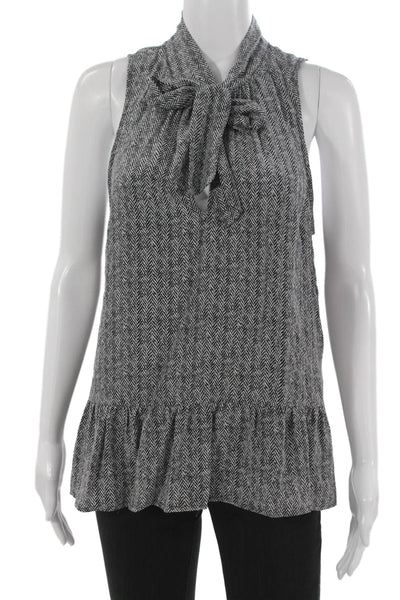 Joie Womens Silk Sleeveless High Neck Herringbone Blouse Black Size M