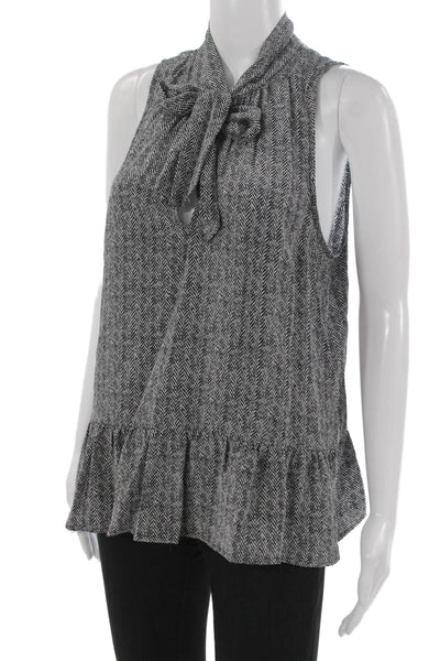 Joie Womens Silk Sleeveless High Neck Herringbone Blouse Black Size M
