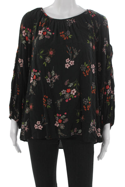 Velvet by Graham & Spencer Womens Scoop Neck Floral Blouse Longsleeve Size L
