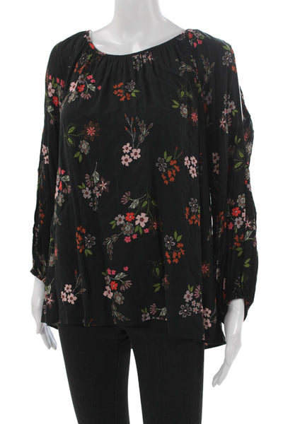 Velvet by Graham & Spencer Womens Scoop Neck Floral Blouse Longsleeve Size L
