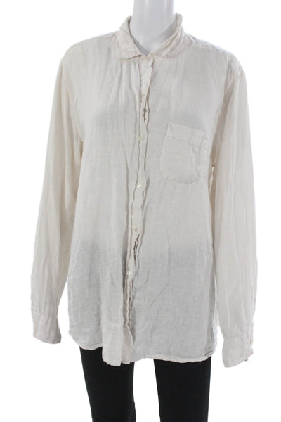Velvet By Jenny Graham Women Linen Collared Button-Up Beige Long Sleeve Size L