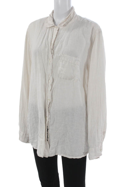 Velvet By Jenny Graham Women Linen Collared Button-Up Beige Long Sleeve Size L