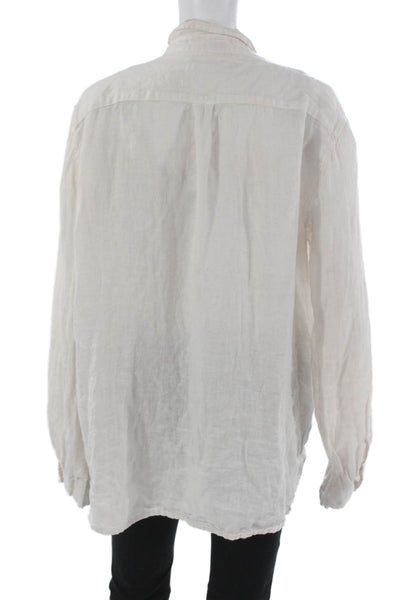 Velvet By Jenny Graham Women Linen Collared Button-Up Beige Long Sleeve Size L