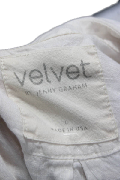Velvet By Jenny Graham Women Linen Collared Button-Up Beige Long Sleeve Size L
