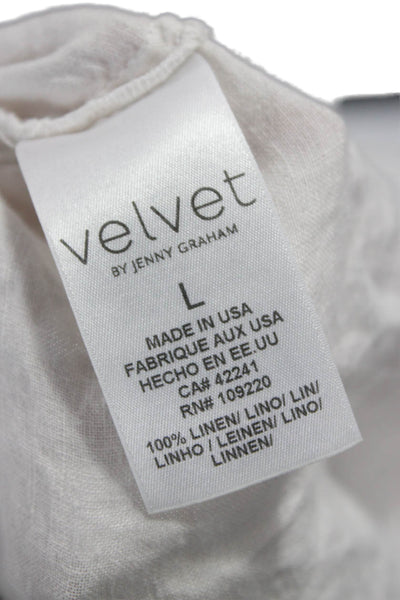 Velvet By Jenny Graham Women Linen Collared Button-Up Beige Long Sleeve Size L