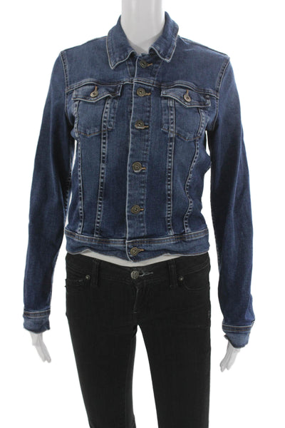 AG Womens Blue Basic Jacket Long Sleeve Button Cotton Blend Size S
