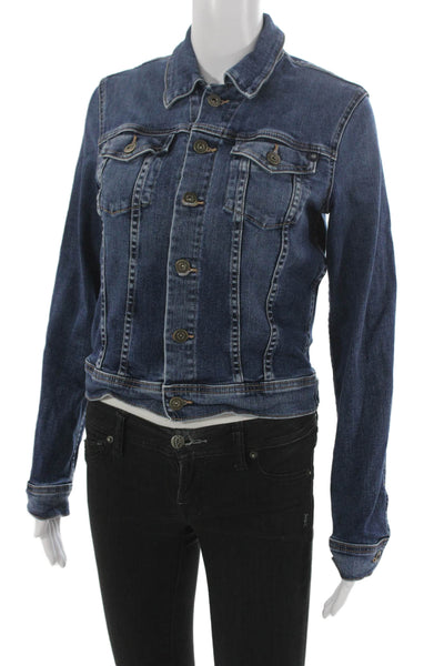 AG Womens Blue Basic Jacket Long Sleeve Button Cotton Blend Size S