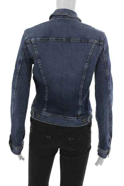 AG Womens Blue Basic Jacket Long Sleeve Button Cotton Blend Size S