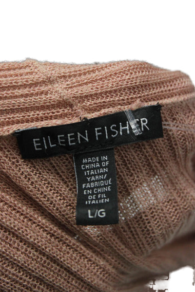 Eileen Fisher Women Silk Pink V Neck Cardigan Long Sleeve Solid Size L