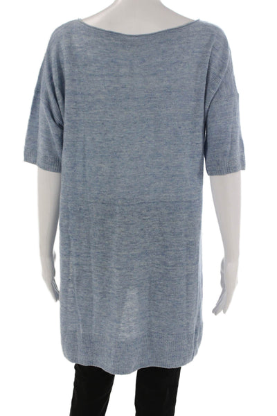 Eileen Fisher Women Striped Linen Boat Neck Tunic Short Sleeve Blue Size L