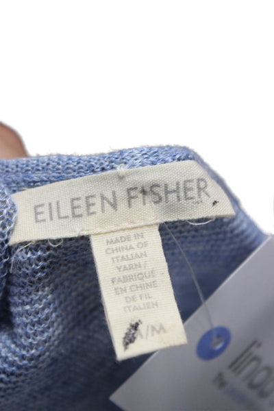 Eileen Fisher Women Striped Linen Boat Neck Tunic Short Sleeve Blue Size L