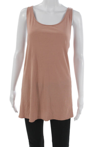 Eileen Fisher Women Silk Sleeveless Tunic Tank Scoop Neck Beige Size XL