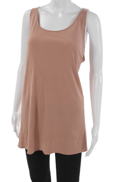 Eileen Fisher Women Silk Sleeveless Tunic Tank Scoop Neck Beige Size XL