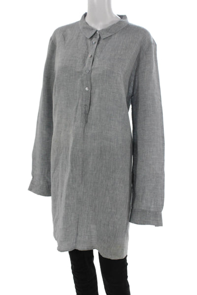 Eileen Fisher Womens Shirt Dress Button-Up Gray Linen 3/4 Sleeve Size XL