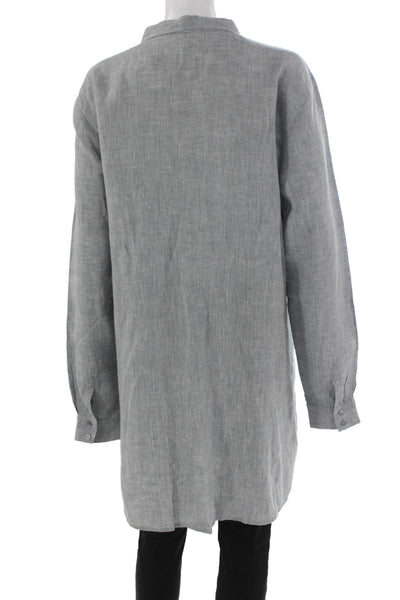Eileen Fisher Womens Shirt Dress Button-Up Gray Linen 3/4 Sleeve Size XL