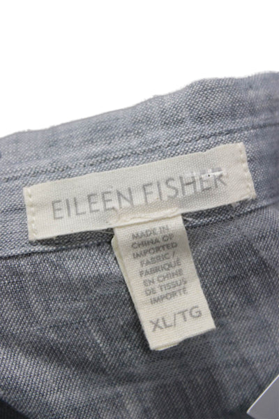 Eileen Fisher Womens Shirt Dress Button-Up Gray Linen 3/4 Sleeve Size XL