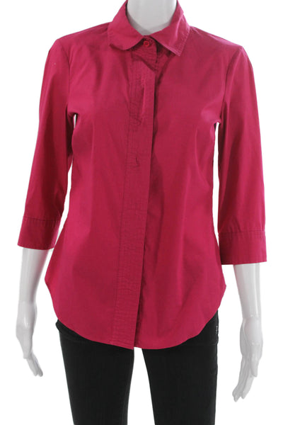Worth New York Women Basic Cotton Collared Blouse Button 3/4 Sleeve Pink Size S