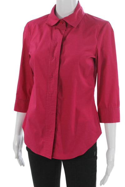 Worth New York Women Basic Cotton Collared Blouse Button 3/4 Sleeve Pink Size S