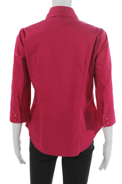 Worth New York Women Basic Cotton Collared Blouse Button 3/4 Sleeve Pink Size S