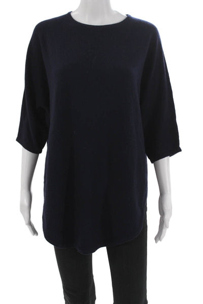 Kinross Cashmere Womens Blue Boat Neck Pullover 3/4 Sleeve Size S